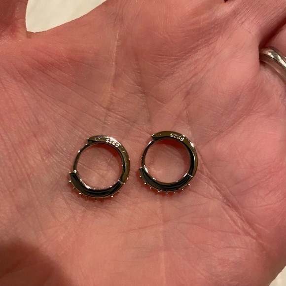 Sterling Silver Crystal huggie hoop earrings - Picture 6 of 7